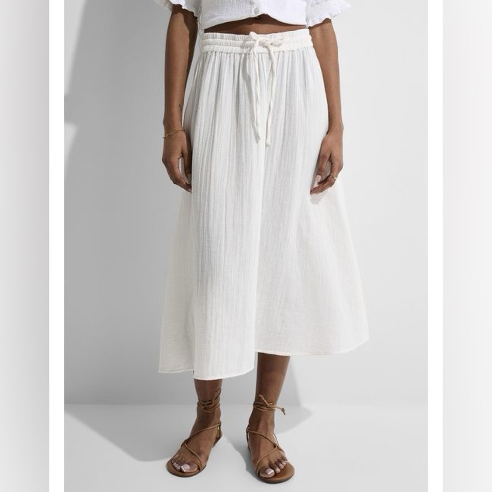 ICHI Chic White Cotton Midi Skirt